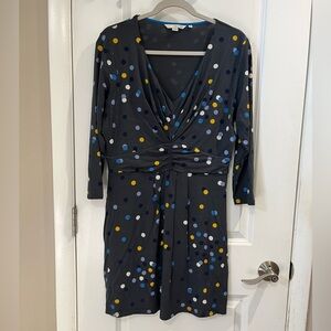 Boden Marion Confetti Polka-Dot Jersey Tunic Mini Dress Sz 12R Slate Blue Gray